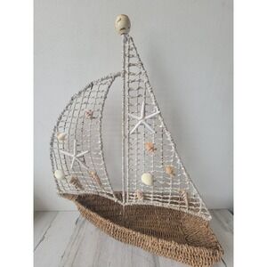 Cracker Barrel sailboat nautical beach shell starfish wicker basket unique home